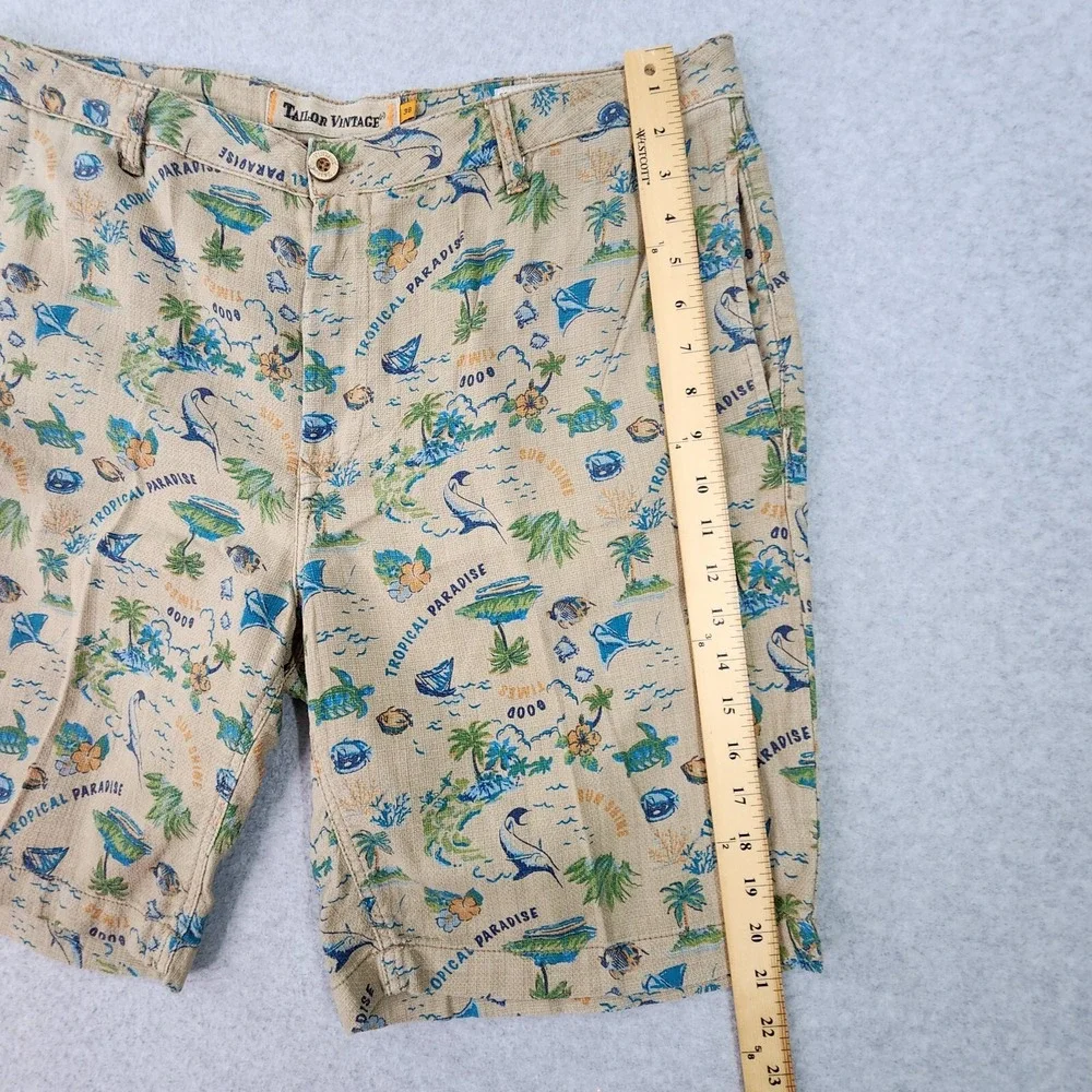 Tailor Vintage Shorts Mens 38x9 Tan Paradise Time Linen Blend Greenwich Slim Fit